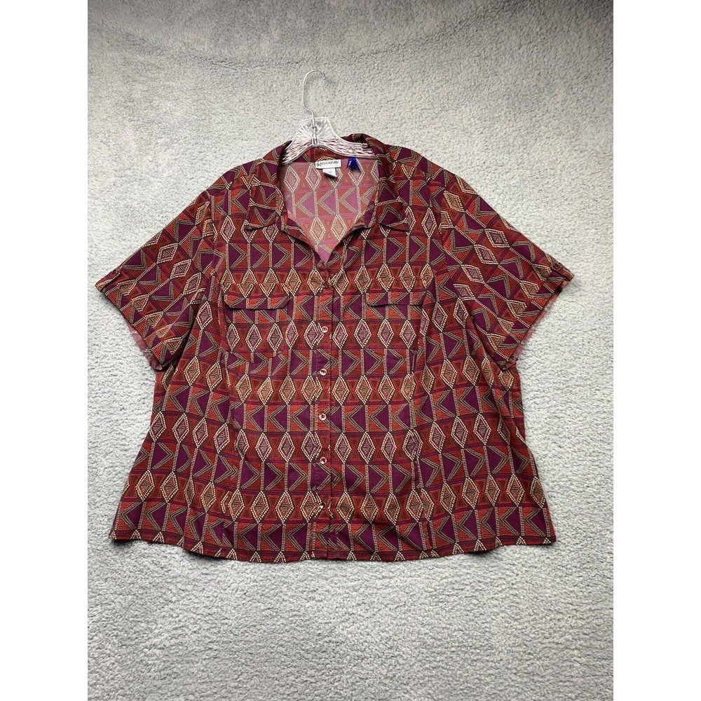 Catherines Shirt Womens 3XWP 26/28WP Petite Diamond Pattern Short Sleeves